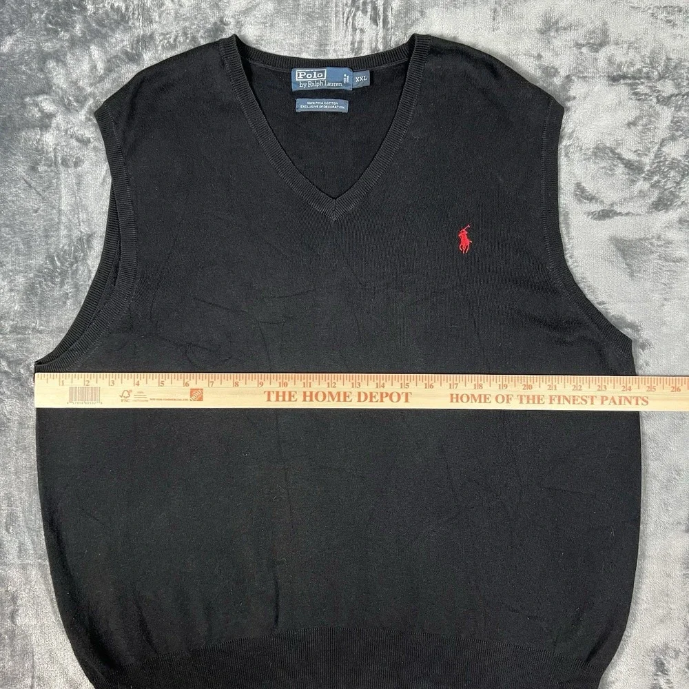 Vintage Polo Ralph Lauren 2XL XXL Black 100% Pima‎ Cotton Sweater Vest V Neck